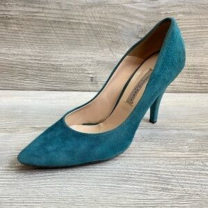 Roberto Festa Milano teal Italian leather suede pumps